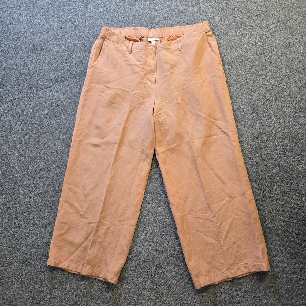 J Jill Pants Womens Large Petite Brown Wide Leg Linen Blend Flat Front Casual